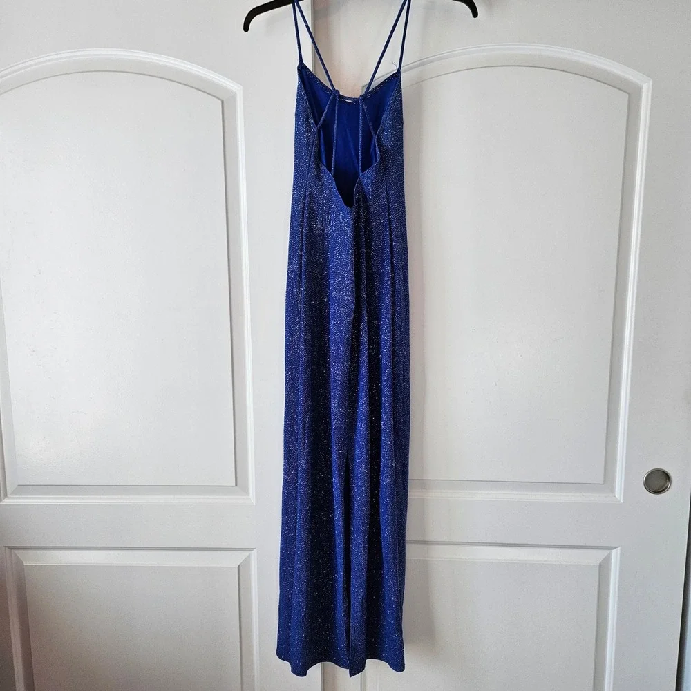 Vtg 90s Jump Dress Sparkle Royal Blue Maxi Dress Long Sz 9/10 Formal Prom Y2K‎